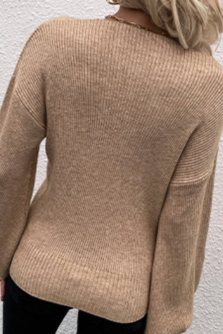 Lantern Sleeve Surplice Knit Sweater