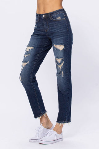 Mid-Rise Distressed Boyfriend Jeans