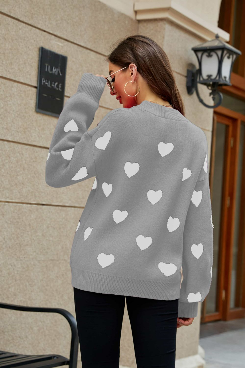 Pull à manches lanternes et motif coeur