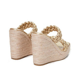 Casual Square Toe Braided Platform Wedge Espadrilles - Champagne