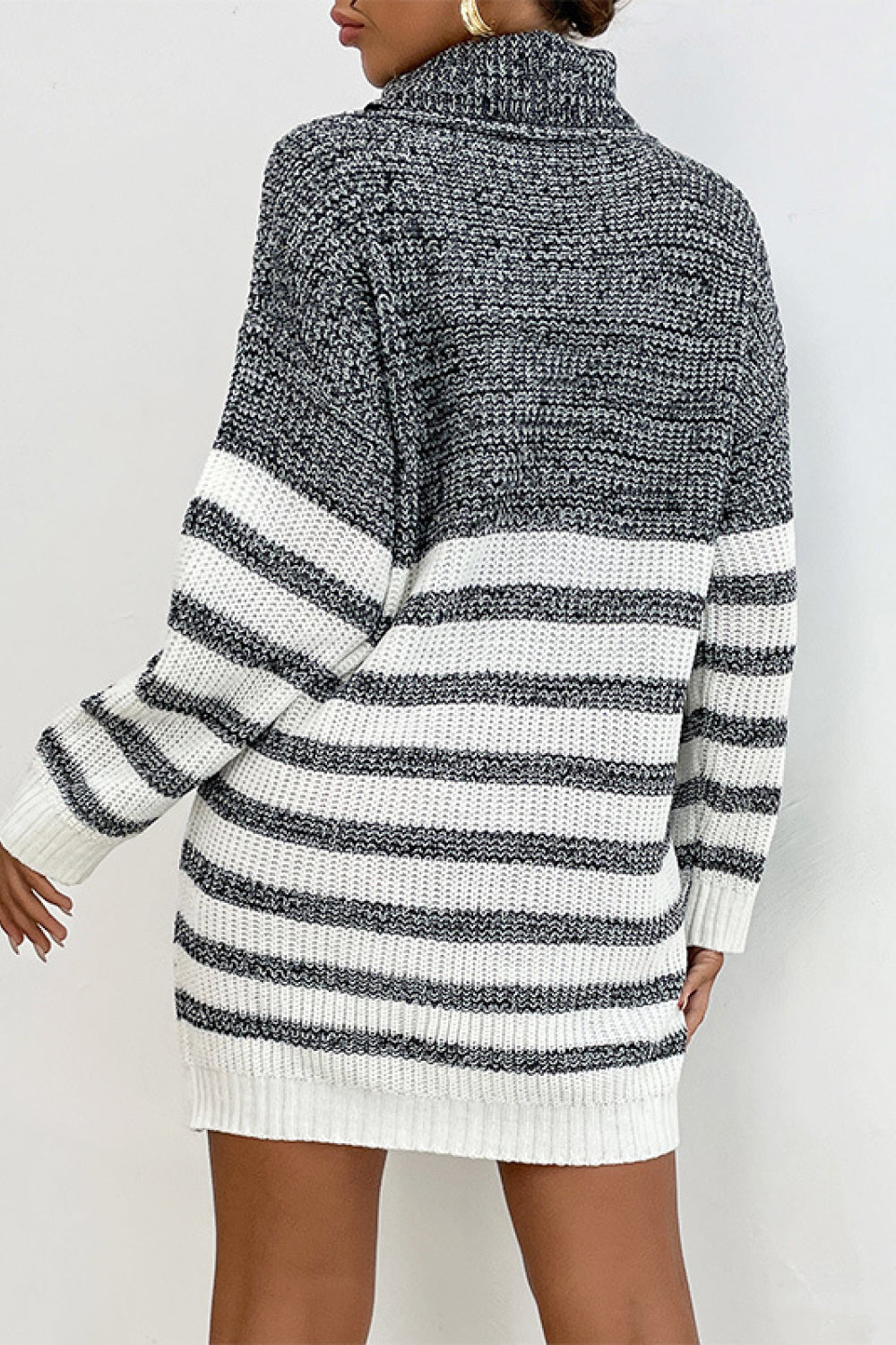 Striped Turtleneck Sweater Dress