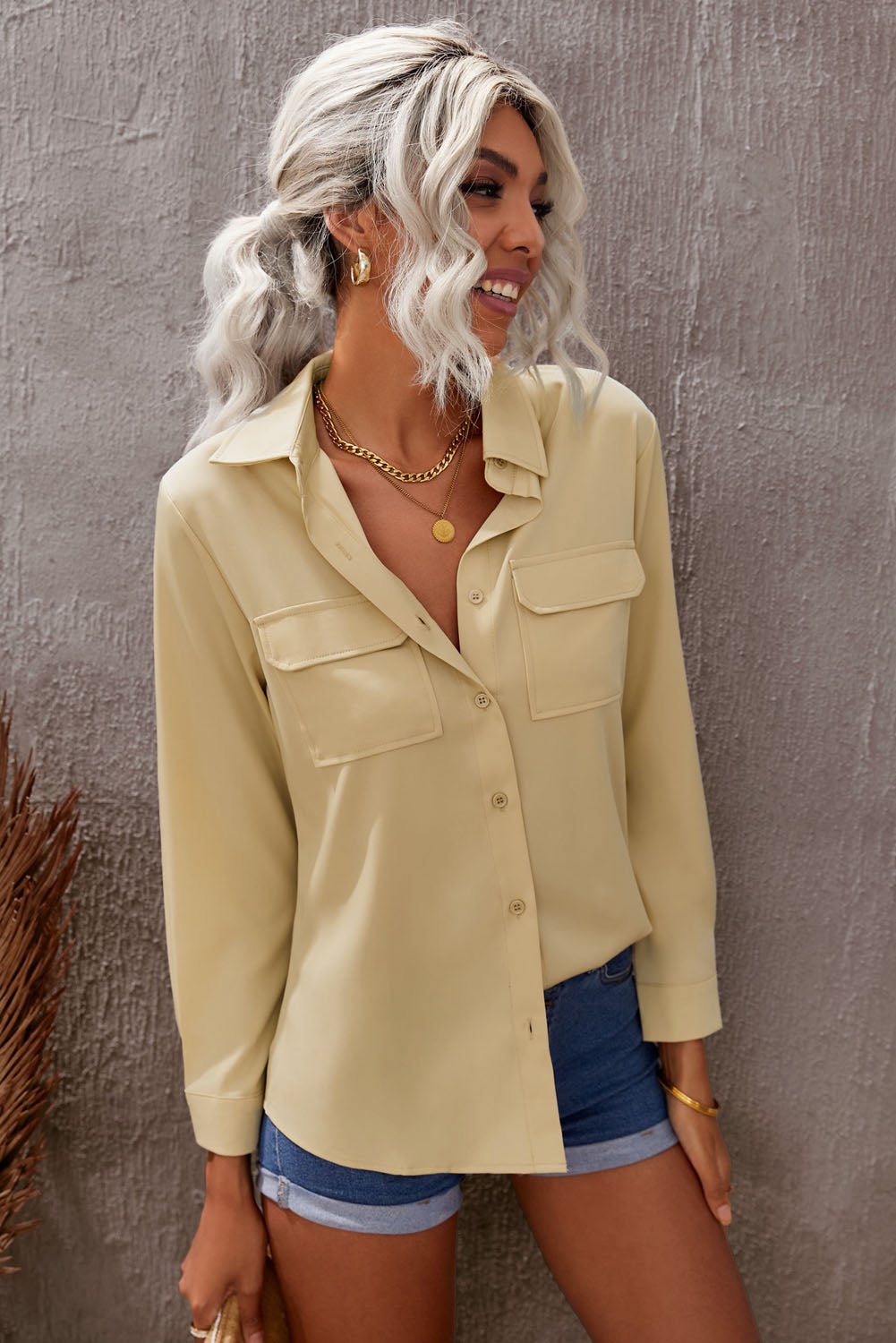 Turn-down Collar Pocketed Button Shirt