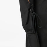 Chic Collared Long Sleeve Strappy Cutout Lace Up Tie Back Button Up Maxi Shirt Dress