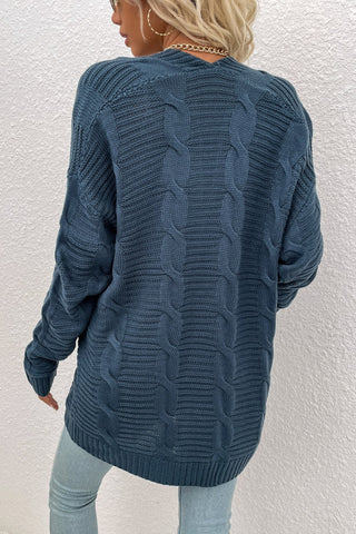 Cable-Knit Open Front Longline Cardigan