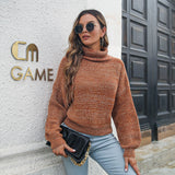Plus Round Neck Balloon Sleeve Heathered Sweater