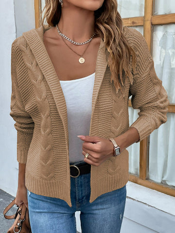 Cable-Knit Dropped Shoulder Hooded Cardigan