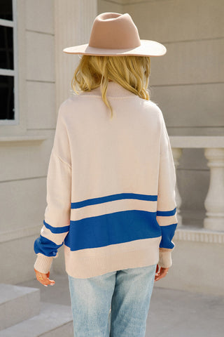 Striped Half-Zip Collared Sweater