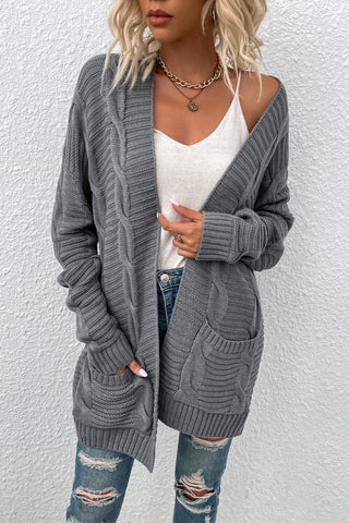 Cable-Knit Open Front Longline Cardigan