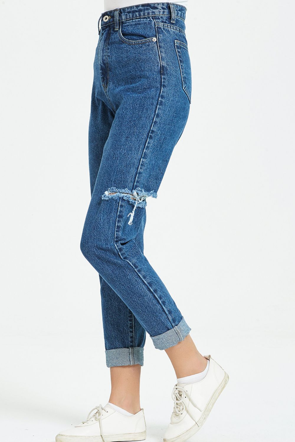 High Waist Distressed Boyfriend Jeans