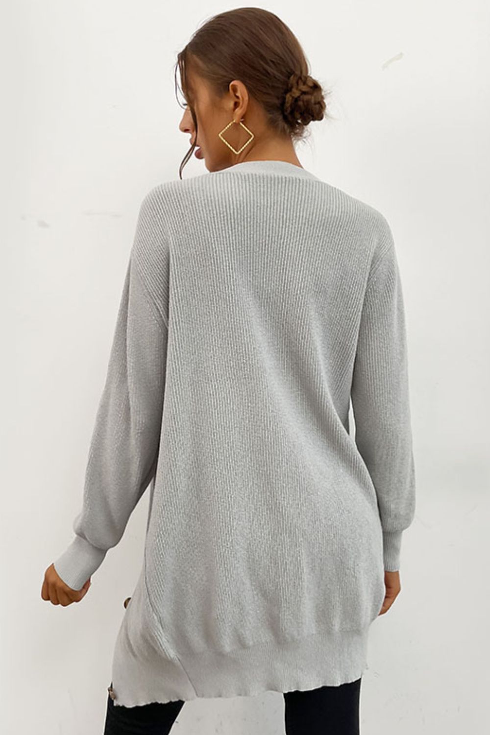 Drop Shoulder Button Down Longline Cardigan