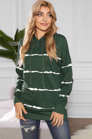 Tie Dye Striped Drop Shoulder Hoodie