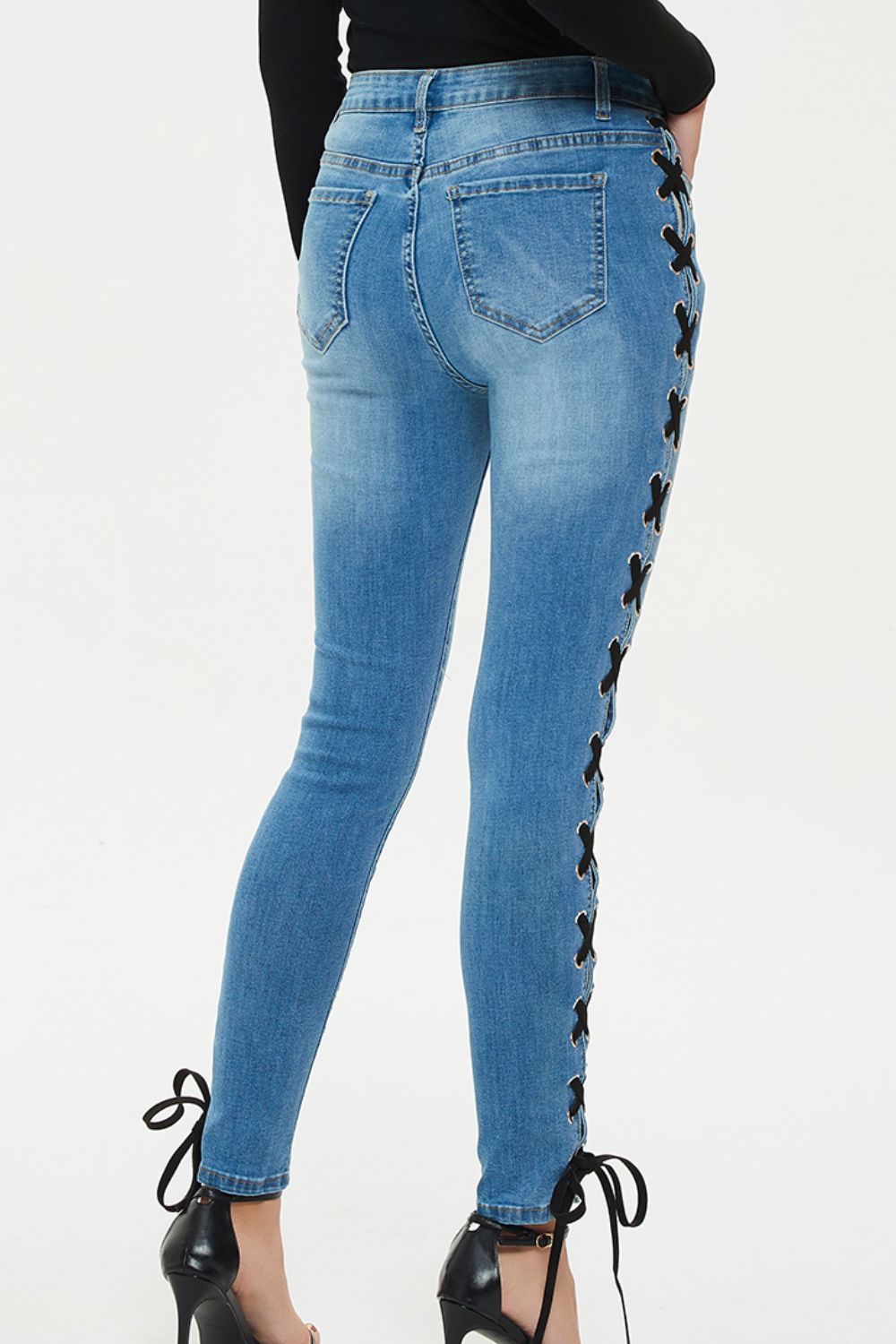 Full Size Lace-Up Jeans with Pockets