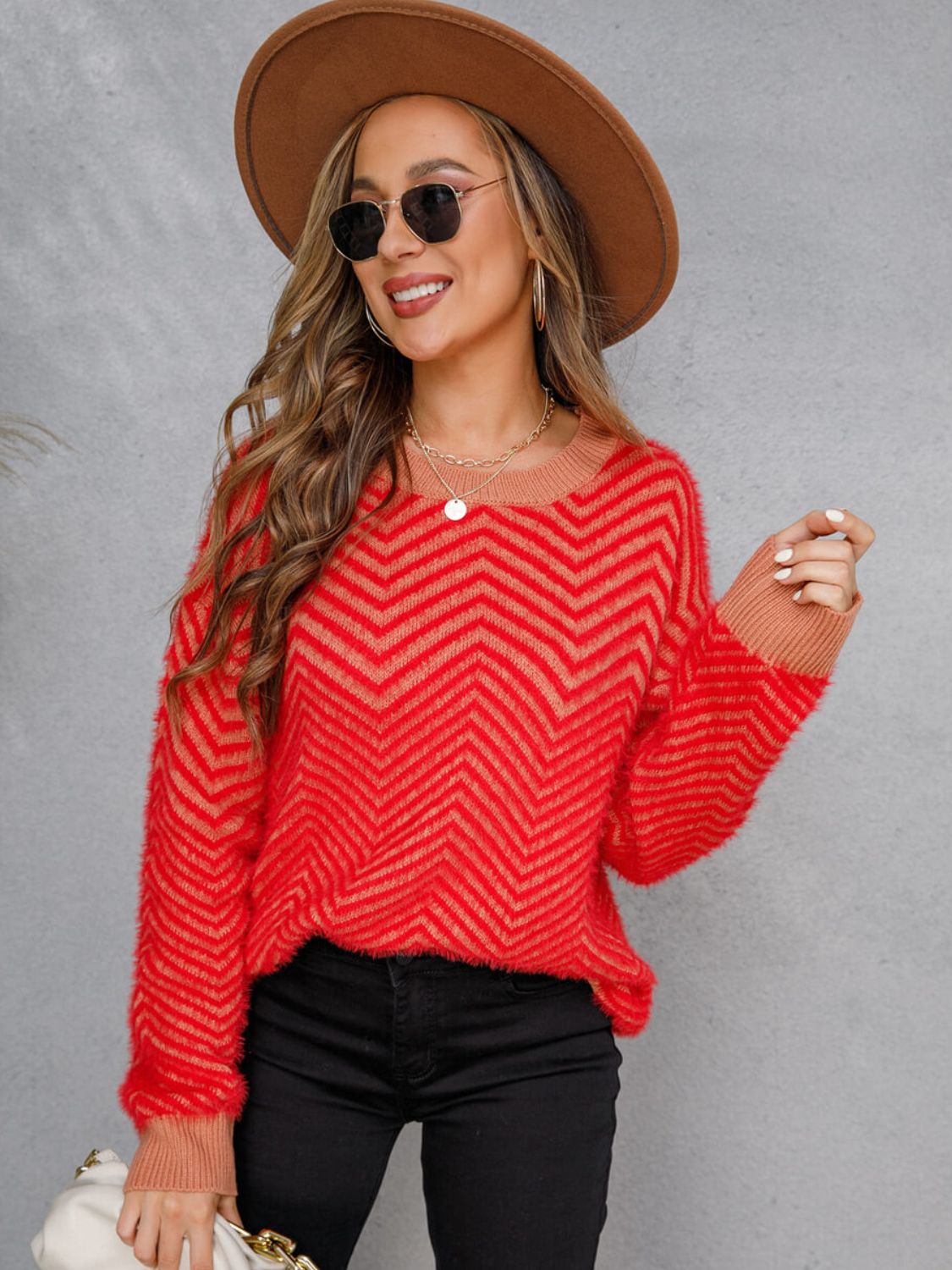 Chevron Two-Tone Fuzzy Sweater