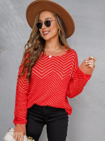 Chevron Two-Tone Fuzzy Sweater