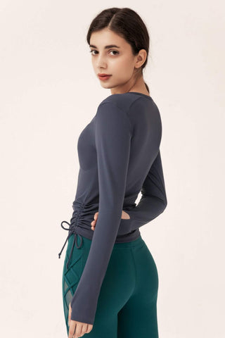 Half-Zip Drawstring Long Sleeve Sports Top