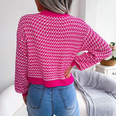 Two-Tone Lantern Sleeve Cardigan
