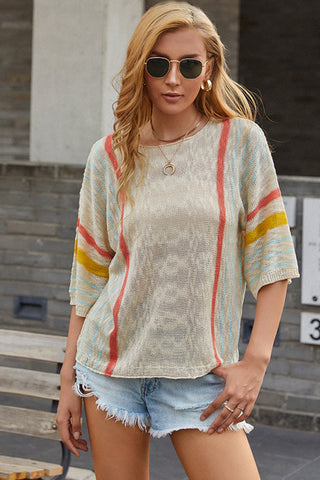 Pull en tricot à rayures verticales et épaules tombantes