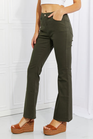 Clementine Full Size High-Rise Bootcut Jeans in Dark Olive