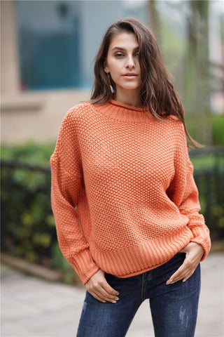 Waffle Knit Rolled Hem Sweater