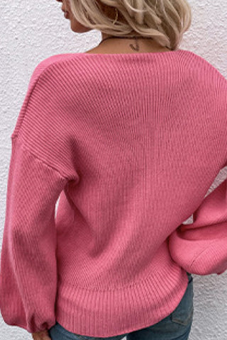 Lantern Sleeve Surplice Knit Sweater