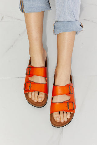 Feeling Alive Double Banded Slide Sandals in Orange