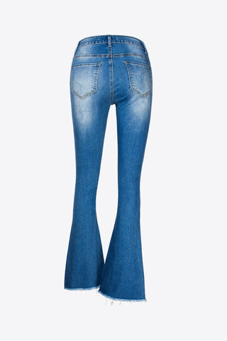 Full Size Distressed Frayed Hem Flare Jeans with Pockets