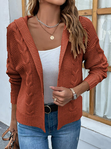 Cable-Knit Dropped Shoulder Hooded Cardigan