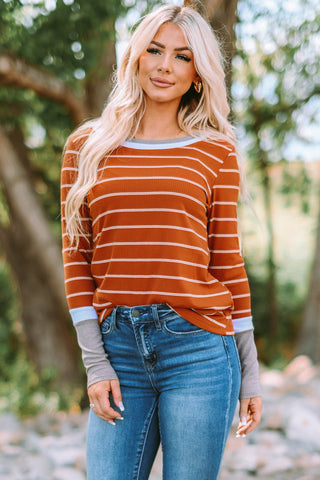 Striped Round Neck Rib-Knit Top