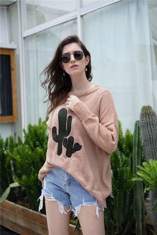 Cactus Graphic Dropped Shoulder Sweater