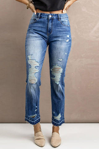 Straight Leg Distressed High Waist Jeans