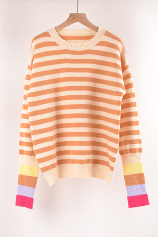 Warm Spice Striped Round Neck Sweater