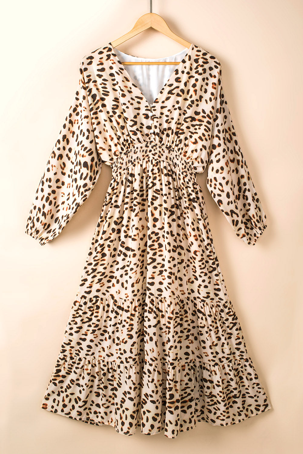 Leopard Smocked Waist Tiered Dress