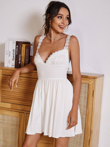 Spliced Lace Crisscross A-Line Dress