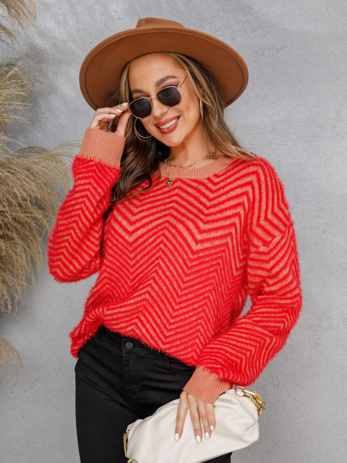 Chevron Two-Tone Fuzzy Sweater