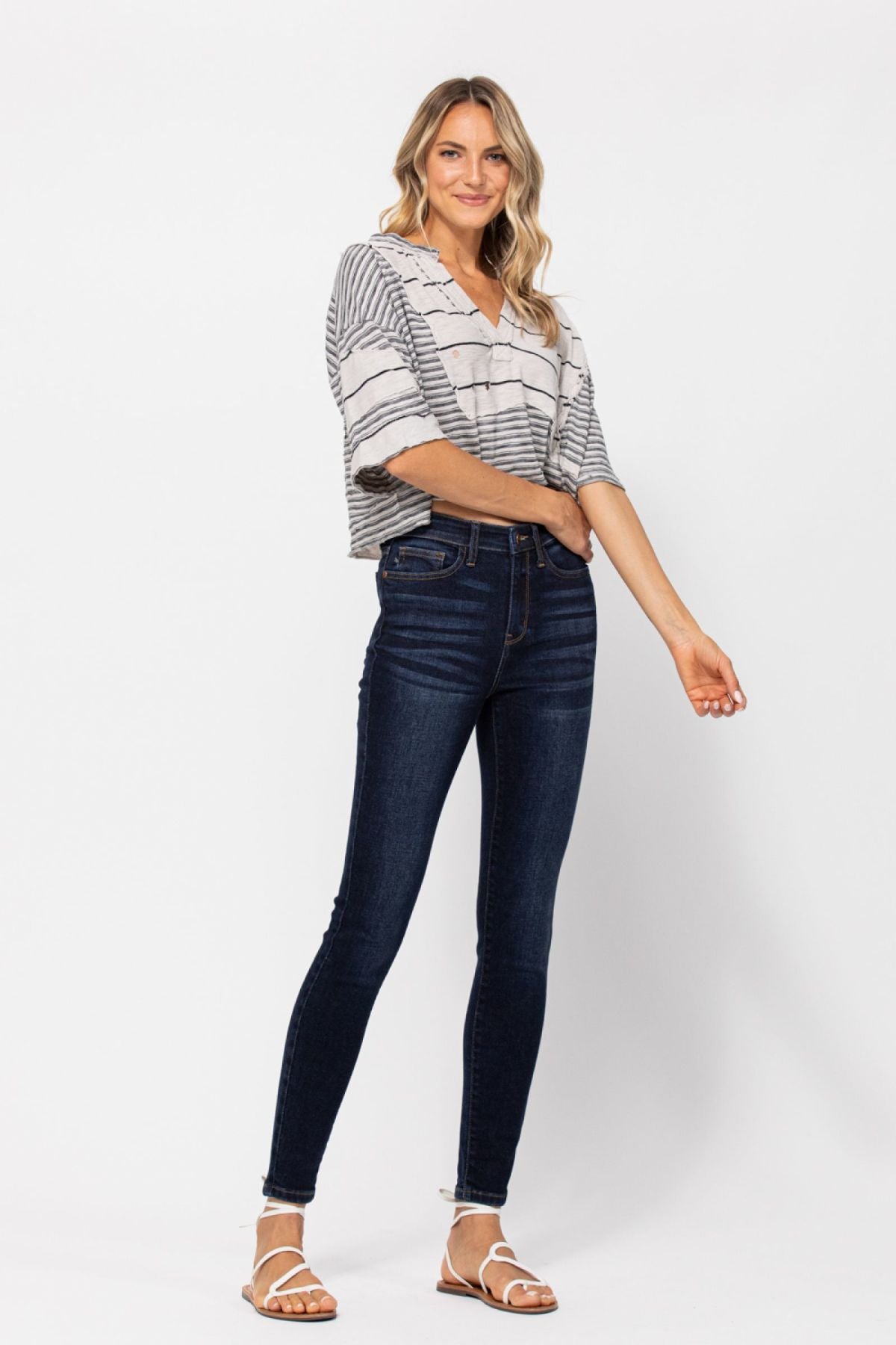 High Rise Skinny Jeans with Handsanding