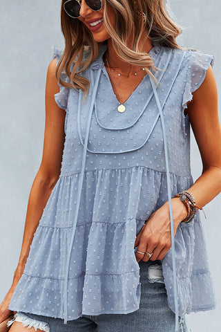 Swiss Dot Ruffle Sleeve Tiered Top
