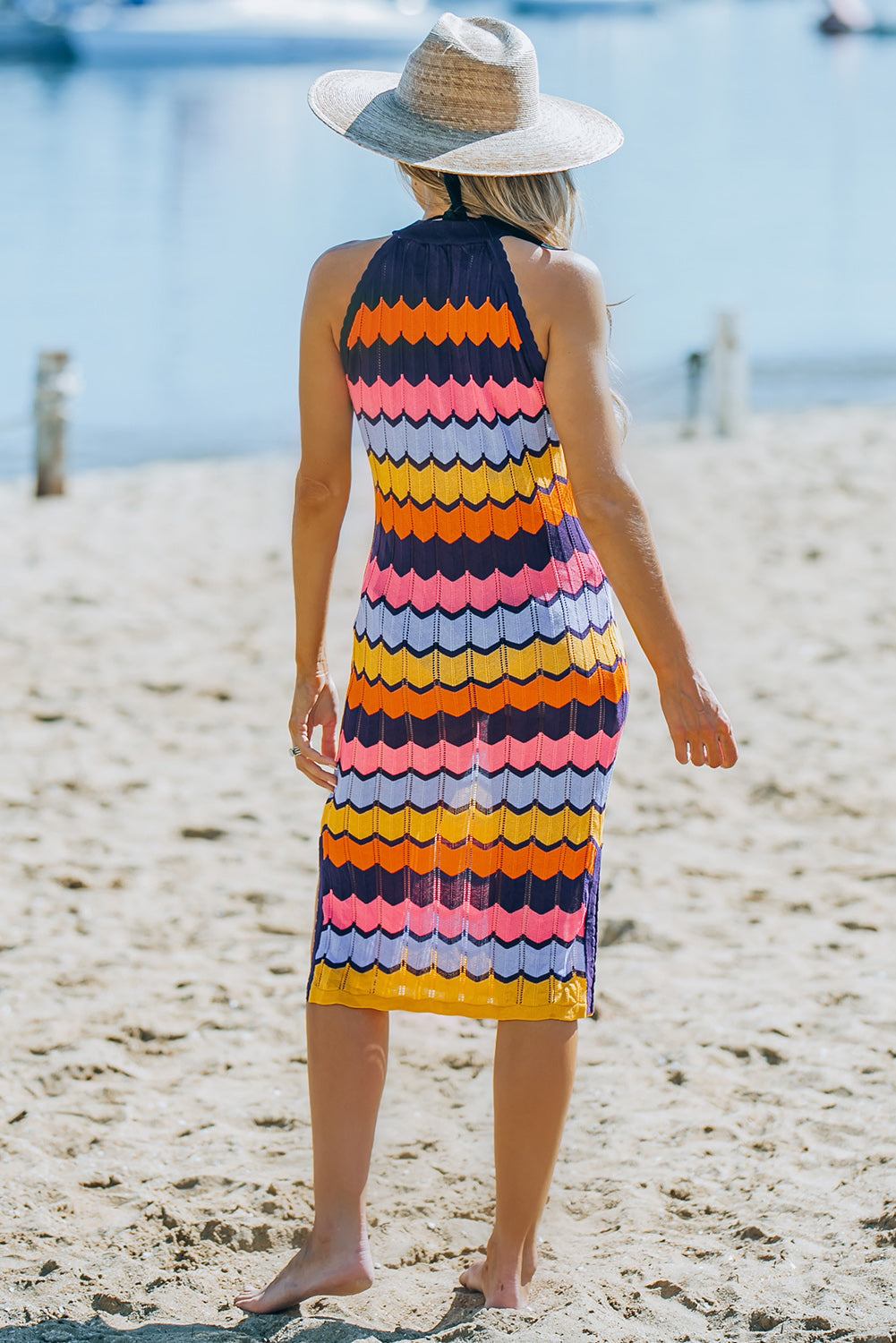 Multicolored Side Slit Knit Sweater Dress