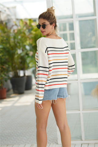 Striped Dropped Shoulder Boat Neck Sweater