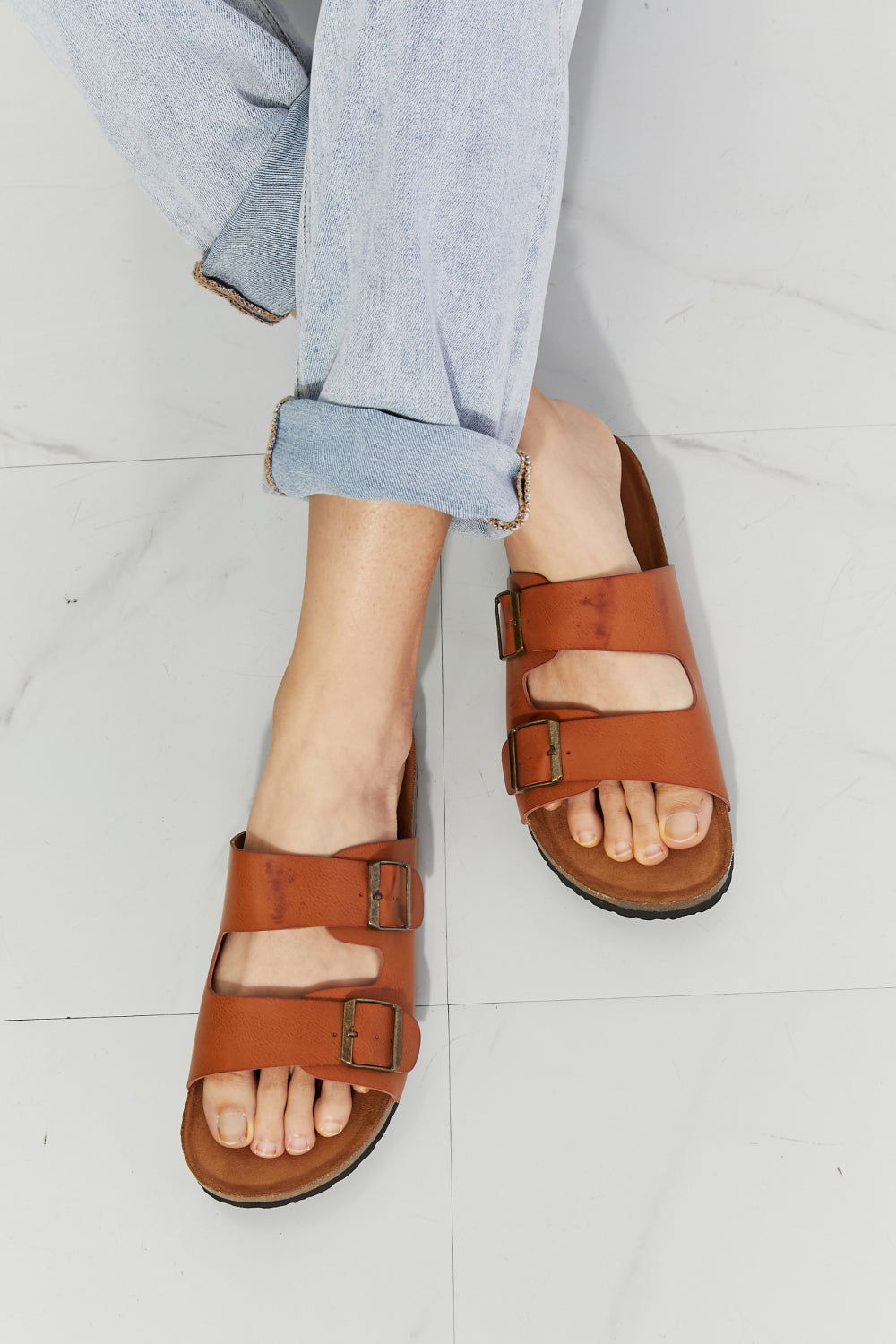 Best Life Double-Banded Slide Sandal in Ochre