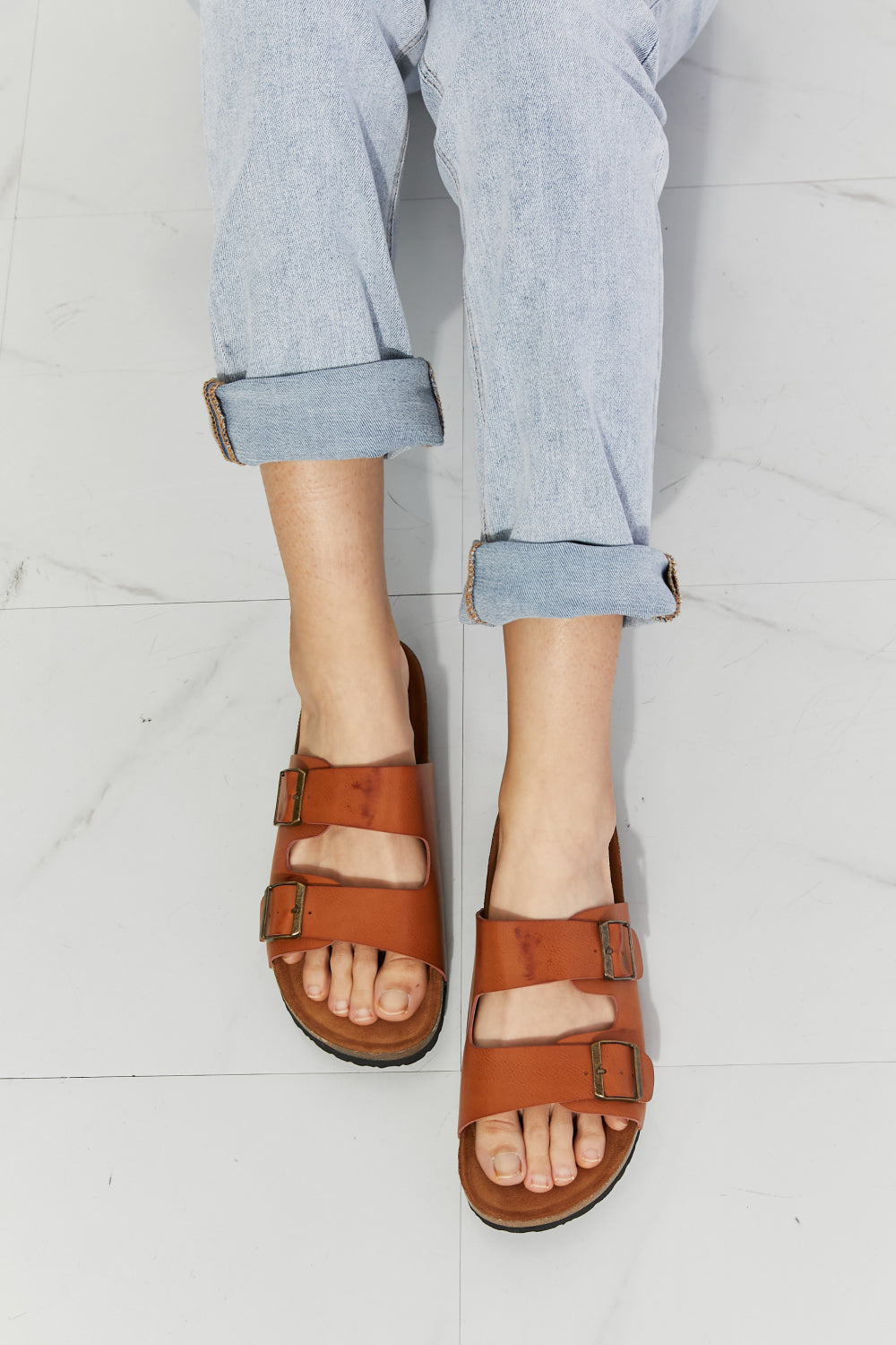 Best Life Double-Banded Slide Sandal in Ochre