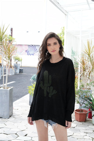 Cactus Graphic Dropped Shoulder Sweater