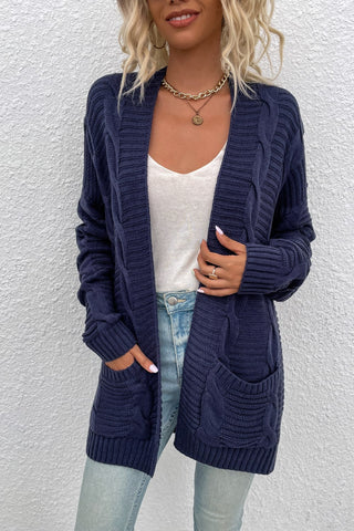 Cable-Knit Open Front Longline Cardigan