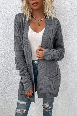 Cable-Knit Open Front Longline Cardigan