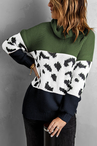 Rollkragenpullover mit Muster und Farbblock