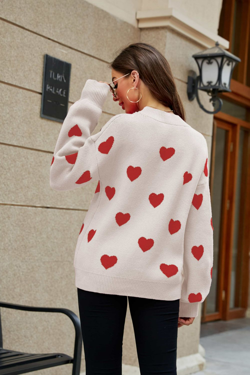 Pull à manches lanternes et motif coeur