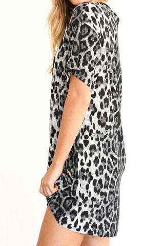 Leopard Dropped Shoulder Mini Tee Dress