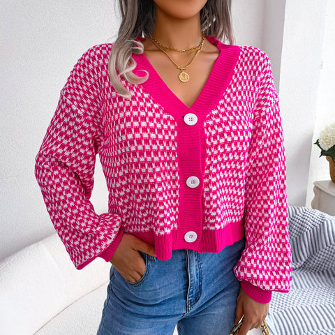 Two-Tone Lantern Sleeve Cardigan