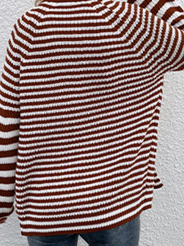 Cardigan boutonné à manches lanternes et rayures