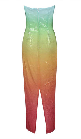 Strapless Sequin Ombre Maxi Dress in Multi-Color