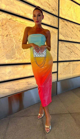 Strapless Sequin Ombre Maxi Dress in Multi-Color